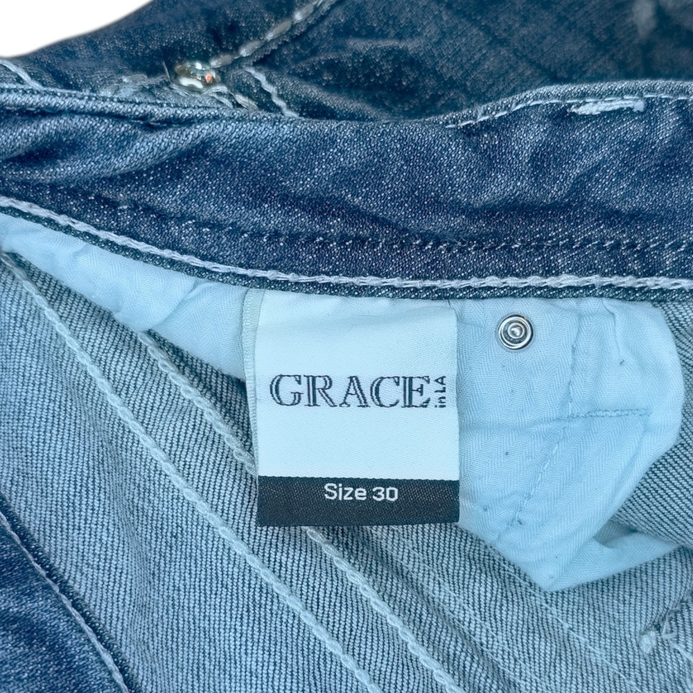 GRACE in LA Women's Size 30 Easy Fit Bootcut Cross Embellished Jeans 27" Inseam - Picture 12 of 16
